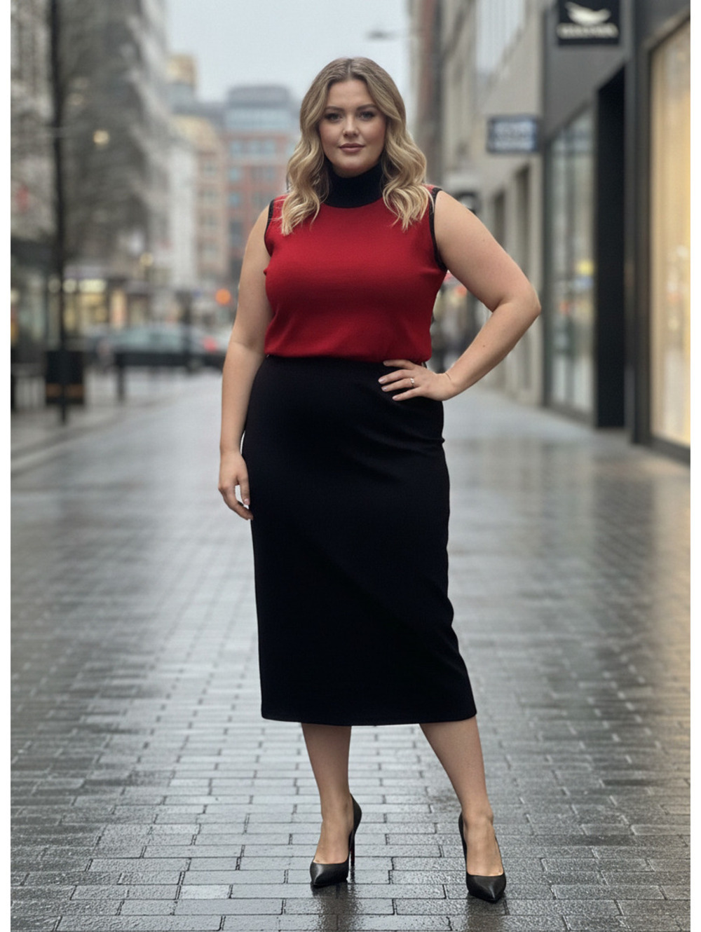 Harvé Benard Two-Piece Sleeveless Red and Black Dress Set Size 18W